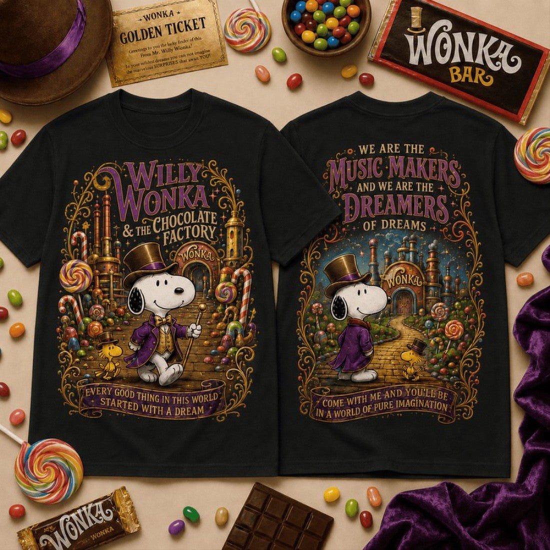 Snoopy Willy Wonka Chocolate Factory Shirt Candy Movie Snoopy T-Shirt Gifts For Fan - Merchluma