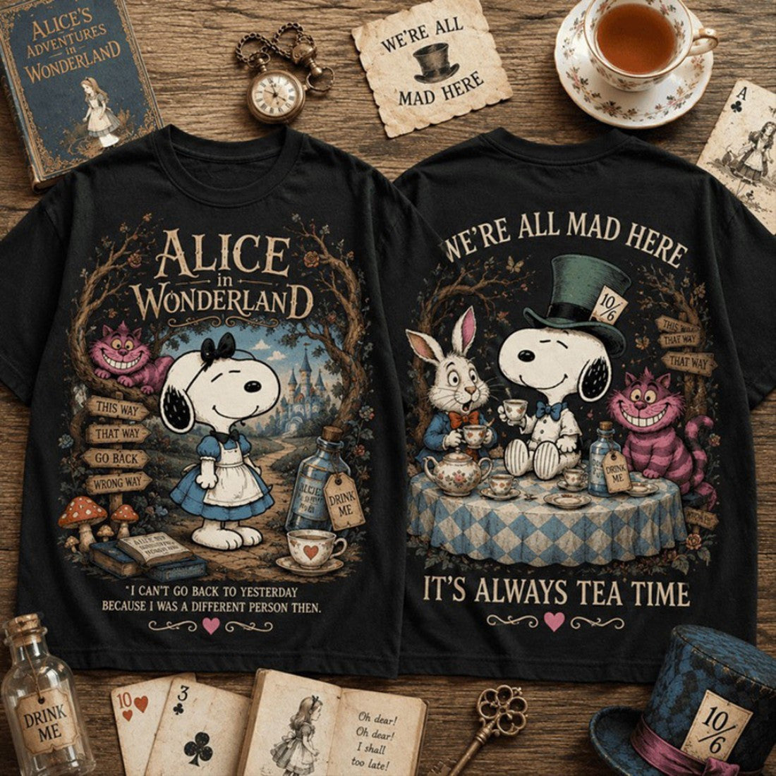 Snoopy X Alice in Wonderland Shirt It's Always Tea Time T-Shirt Snoopy Lovers Gifts - Merchluma
