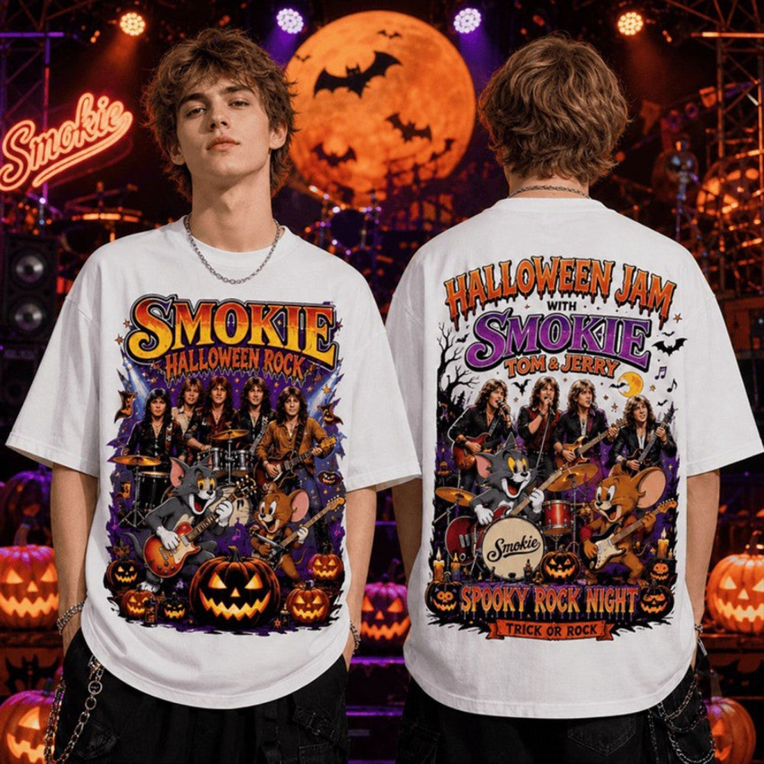 Halloween Jam With Smokie And Tom And Jerry Rock Band T-Shirt Halloween Shirt Gifts For Fans - Merchluma