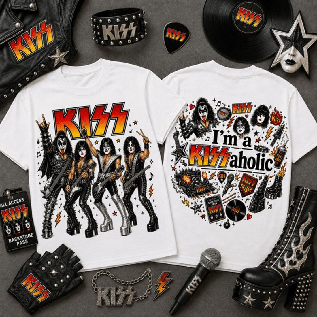 KISS Merch I'm A KISSaholic Rock N Roll Vintage Shirt Gifts For Rock Fans - Merchluma