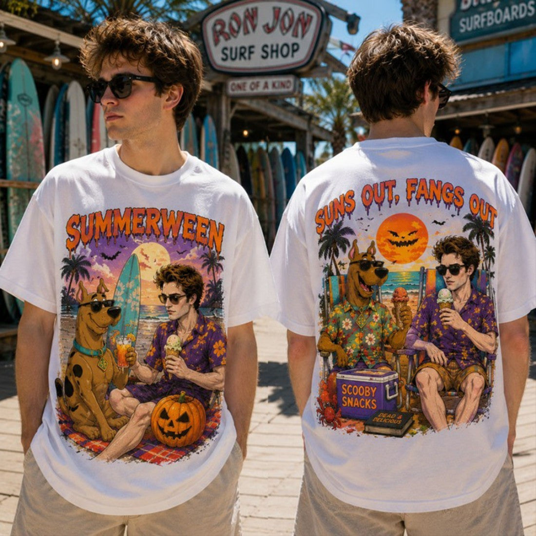 Robert Pattinson And Scoobi Doo SummerWeen T-Shirt Suns Out Fangs Out Shirt Him Gifts - Merchluma