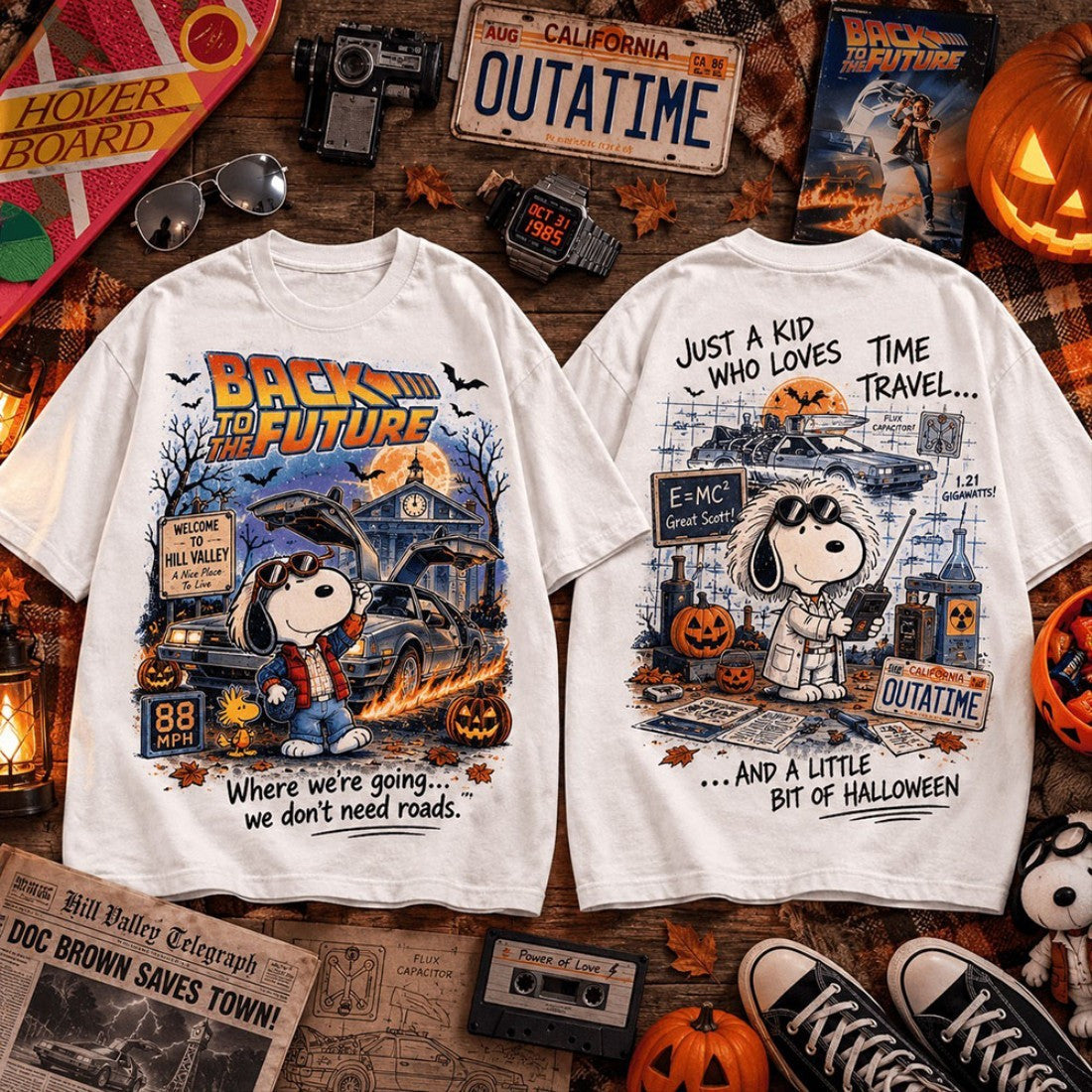 Snoopy Back To The Future Halloween Time Travel T-Shirt Snoopy Merch Gifts For Halloween - Merchluma