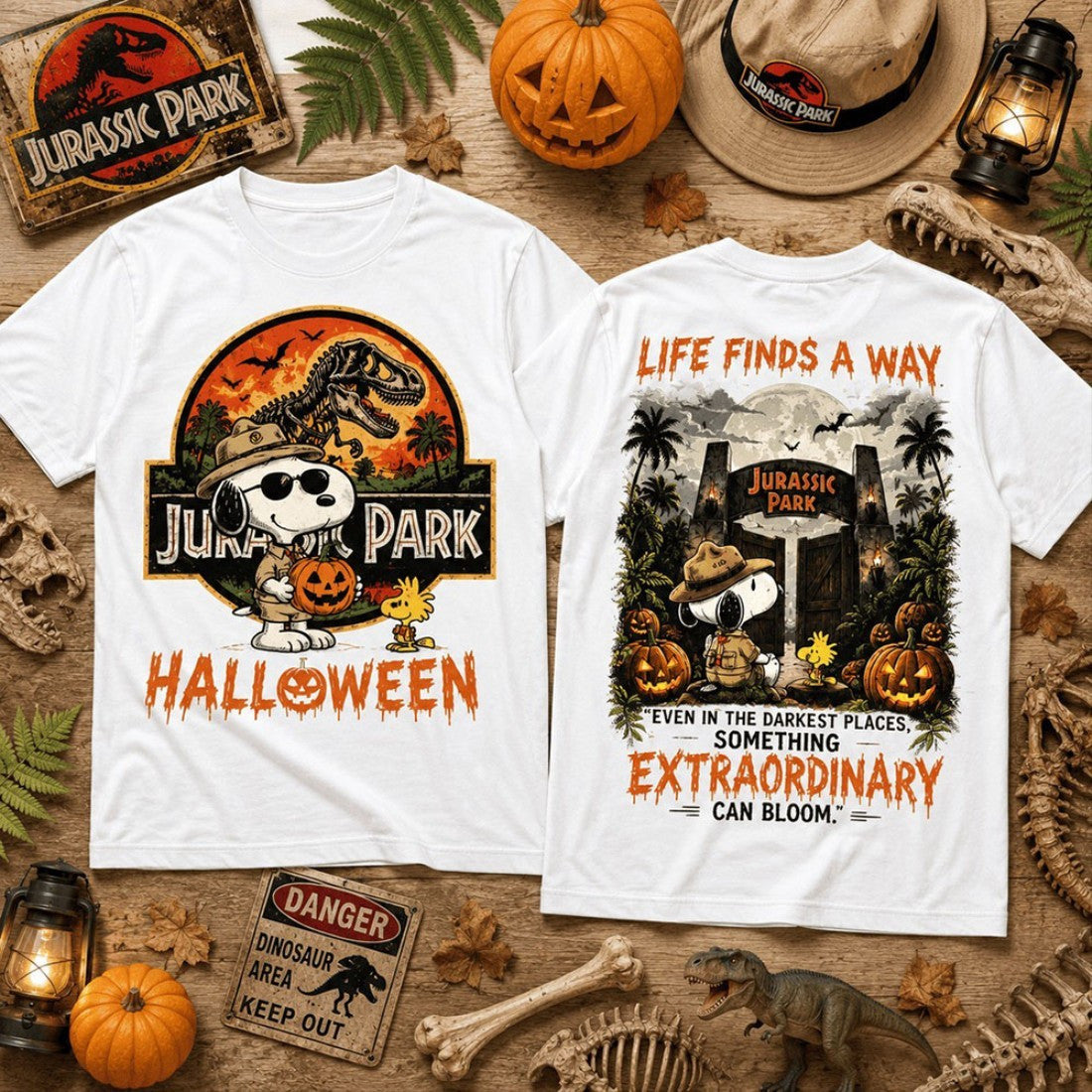 Snoopy Jurassic Halloween Life Finds A Way T-Shirt Snoopy Merch Gifts For Halloween - Merchluma
