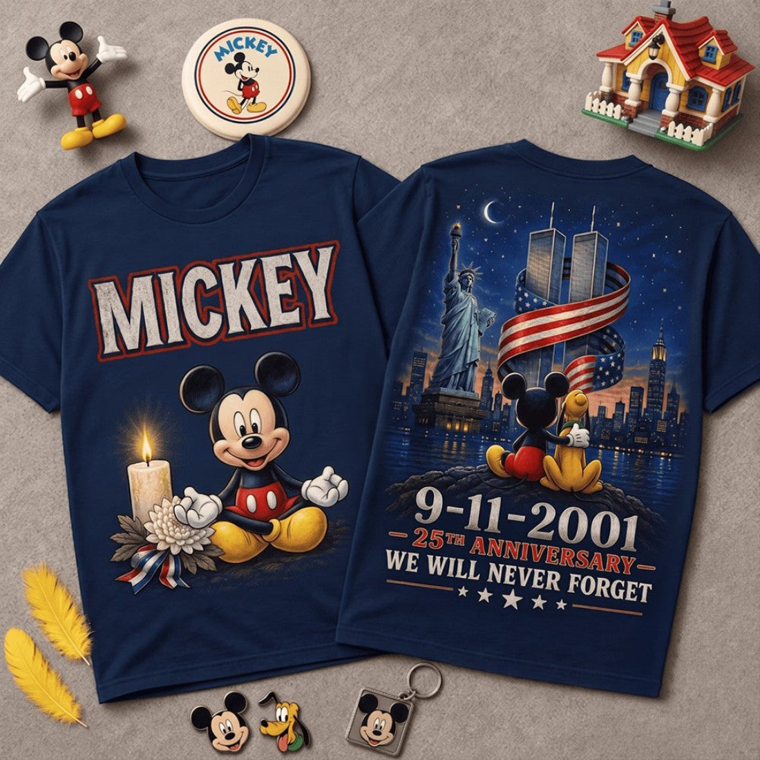 Mickey 9 11 Memorial 25th Anniversary T-Shirt We Will Never Forget Shirt Patriot Day Gifts - Merchluma