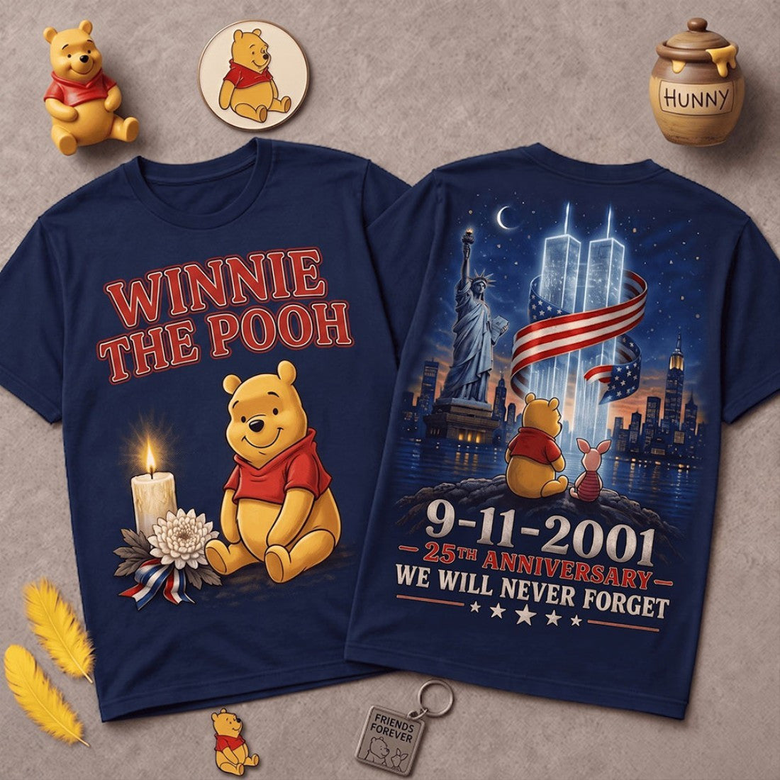 Winnie The Pooh 9 11 Memorial 25th Anniversary T-Shirt We Will Never Forget Shirt Son Gifts - Merchluma