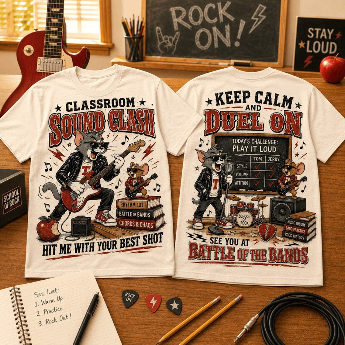 Tom And Jerry Classroom Sound Clash Hit Me With Your Best Shot T-Shirt Tom And Jerry Merch - Merchluma