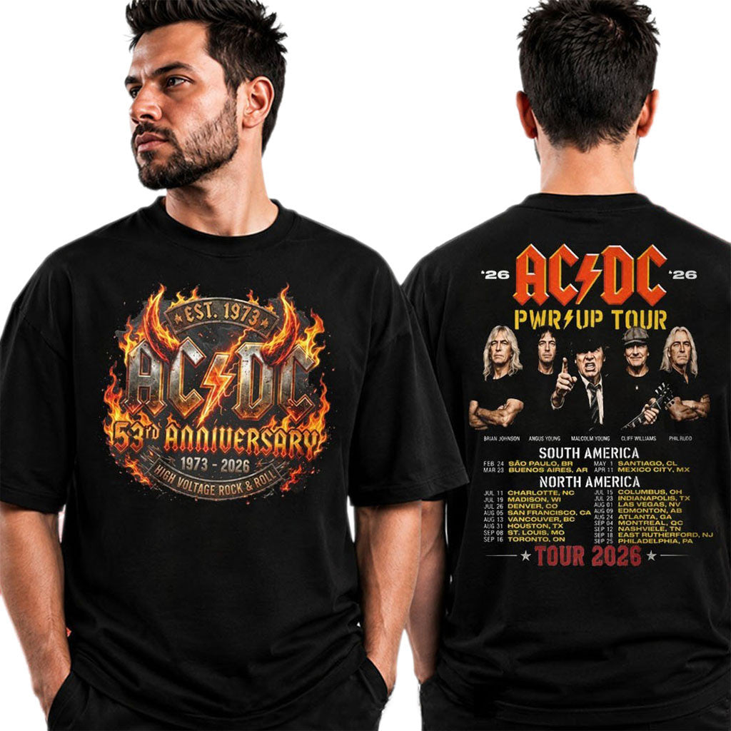 AC DC 53rd Anniversary 1973-2026 High Voltage Rock And Roll World Tour T-Shirt AC DC Band Merch - Merchluma