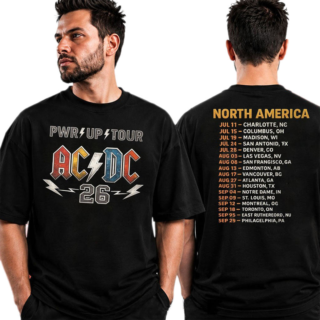 AC DC PWR Up Tour 2026 North America Schedule T-Shirt AC DC Merch Gift For Band Fans - Merchluma