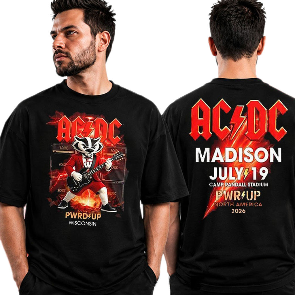 ACDC PWR UP Tour Merch 2026 Madison Wisconsin T-Shirt Camp Randall Stadium Rock Concert Shirt - Merchluma