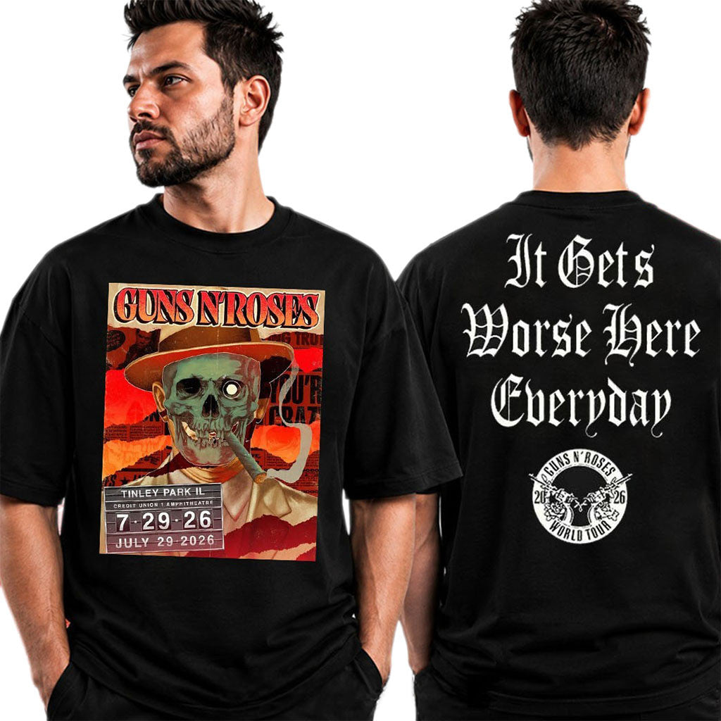 Guns N Roses World Tour Poster T-Shirt It Gets Worse Here Everyday Shirt GNR Merch Fan Gifts - Merchluma