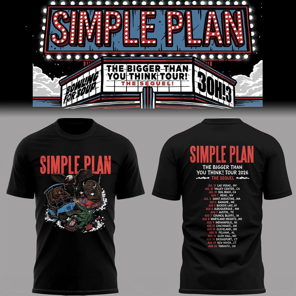 Simple Plan Merch The Bigger Than You Think Tour 2026 T-Shirt Bear Car Tour Dates Shirt - Merchluma