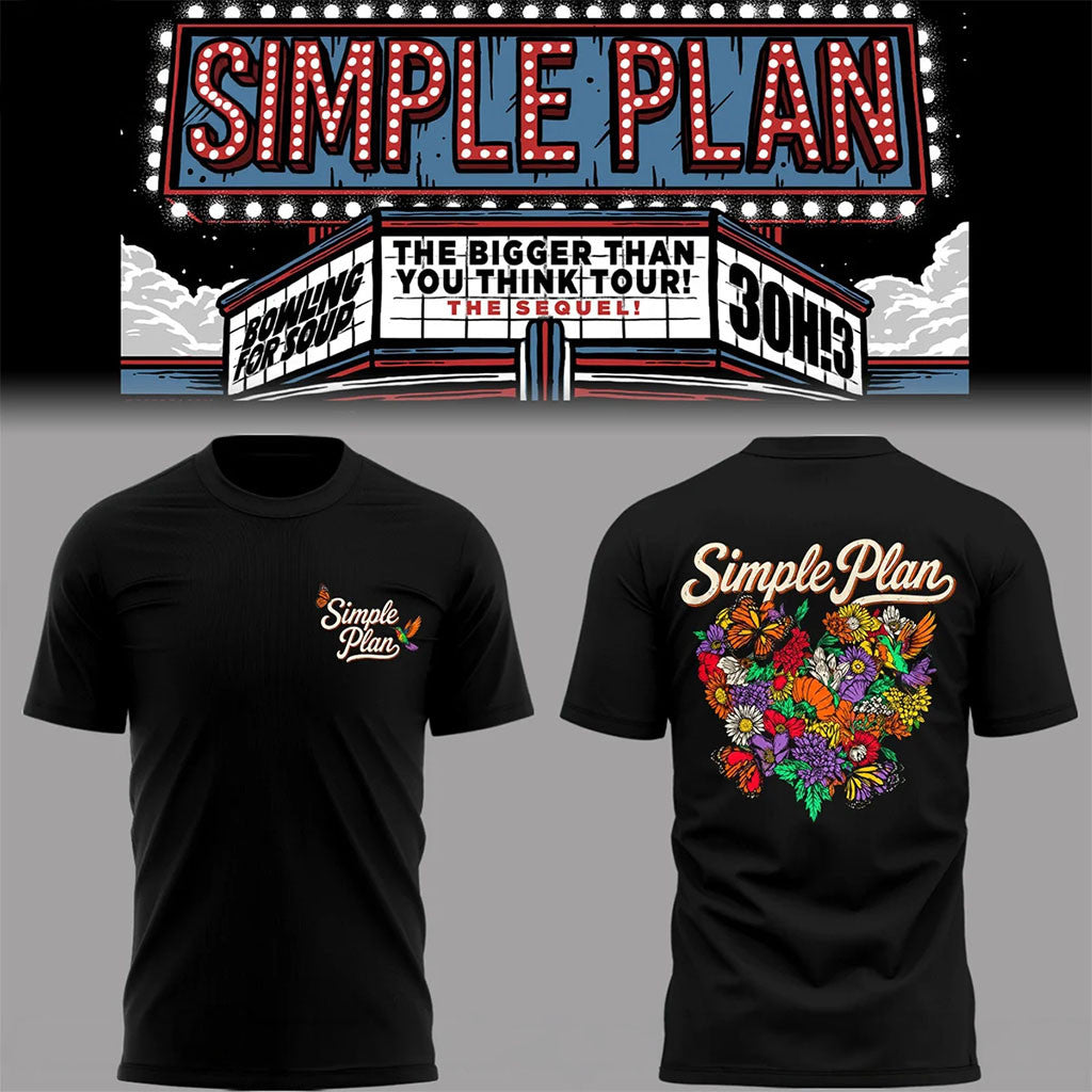 Simple Plan Merch The Bigger Than You Think Tour 2026 T-Shirt Floral Heart Shirt Band Fan Gifts - Merchluma