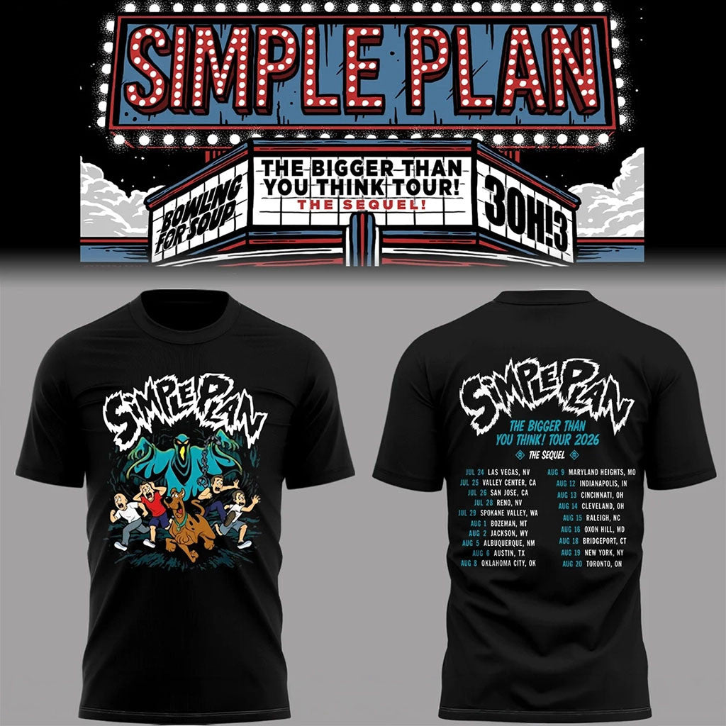 Simple Plan Scooby-Doo Crossover Tour Dates T-Shirt The Bigger Than You Think Tour 2026 Merch - Merchluma