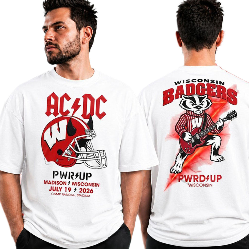 ACDC PWR UP Tour 2026 Madison Wisconsin Helmet T-Shirt Camp Randall Stadium Rock Concert Merch - Merchluma