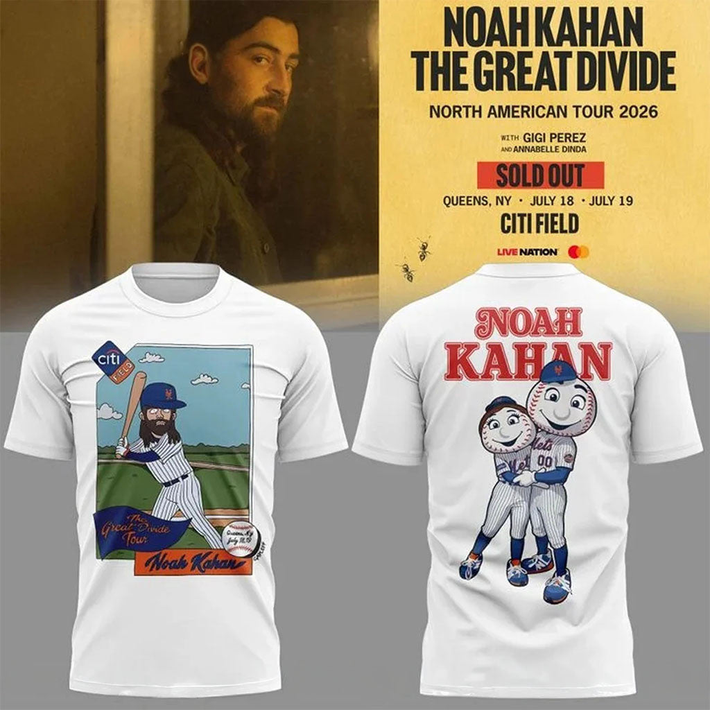 Noah Kahan X New York Mets The Great Divide Tour 2026 T-Shirt Noah Kahan Concert Merch White - Merchluma
