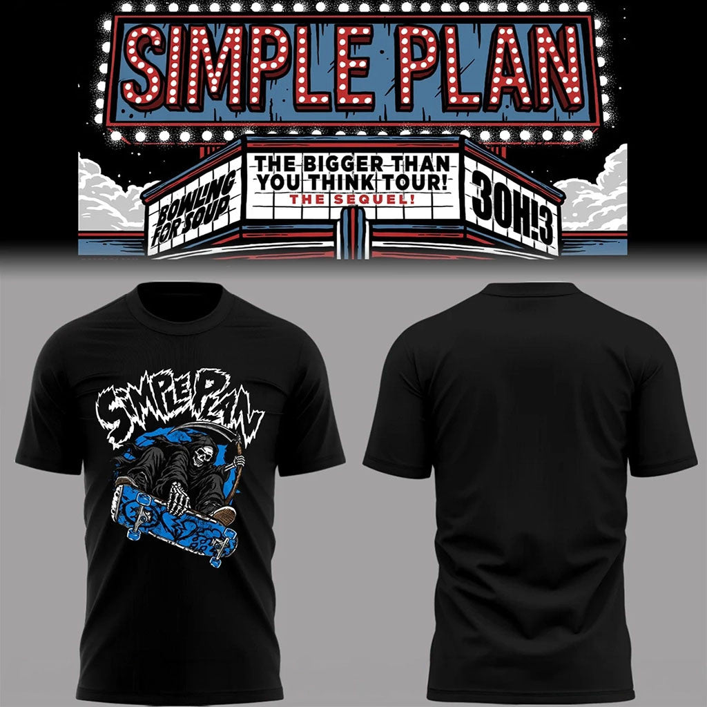 Simple Plan Bigger Than You Think Tour 2026 T-Shirt Death Skate Board Shirt Simple Plan Merch - Merchluma