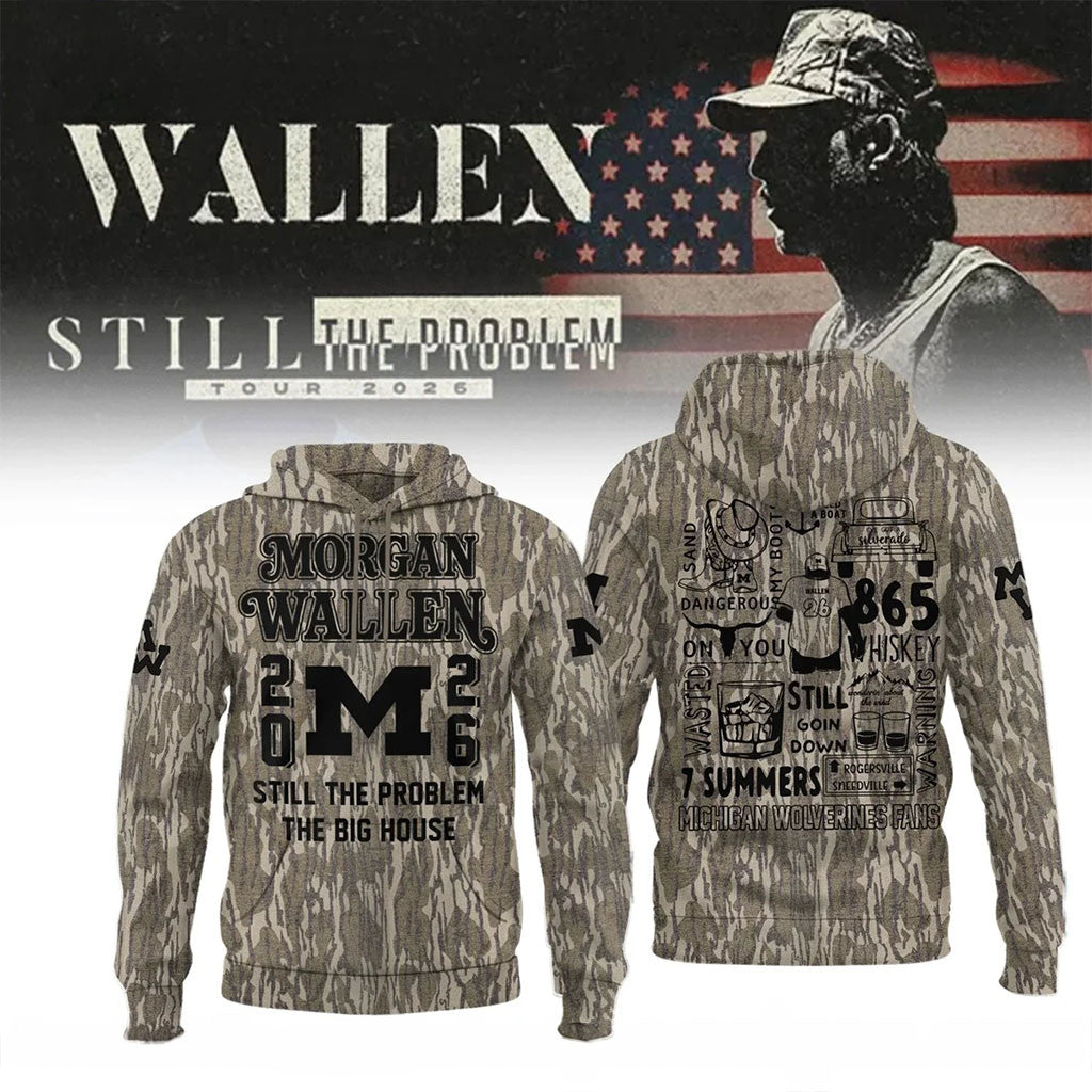 Morgan Wallen X Michigan Wolverines Still The Problem Tour 2026 Hoodie Morgan Wallen Merch Camo - Merchluma