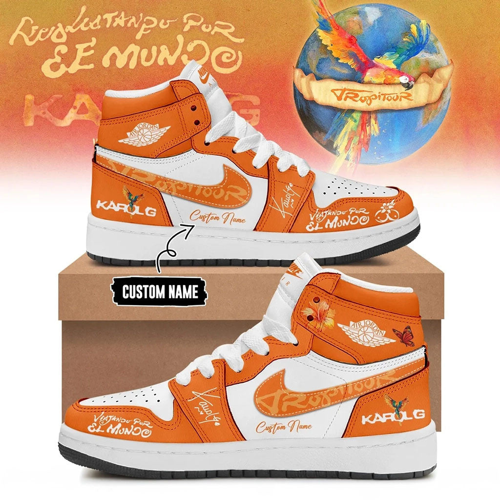 Personalized Karol G Merch Viajando Por El Mundo Tropitour Shoes Sneakers Gift For Music Fans - Merchluma
