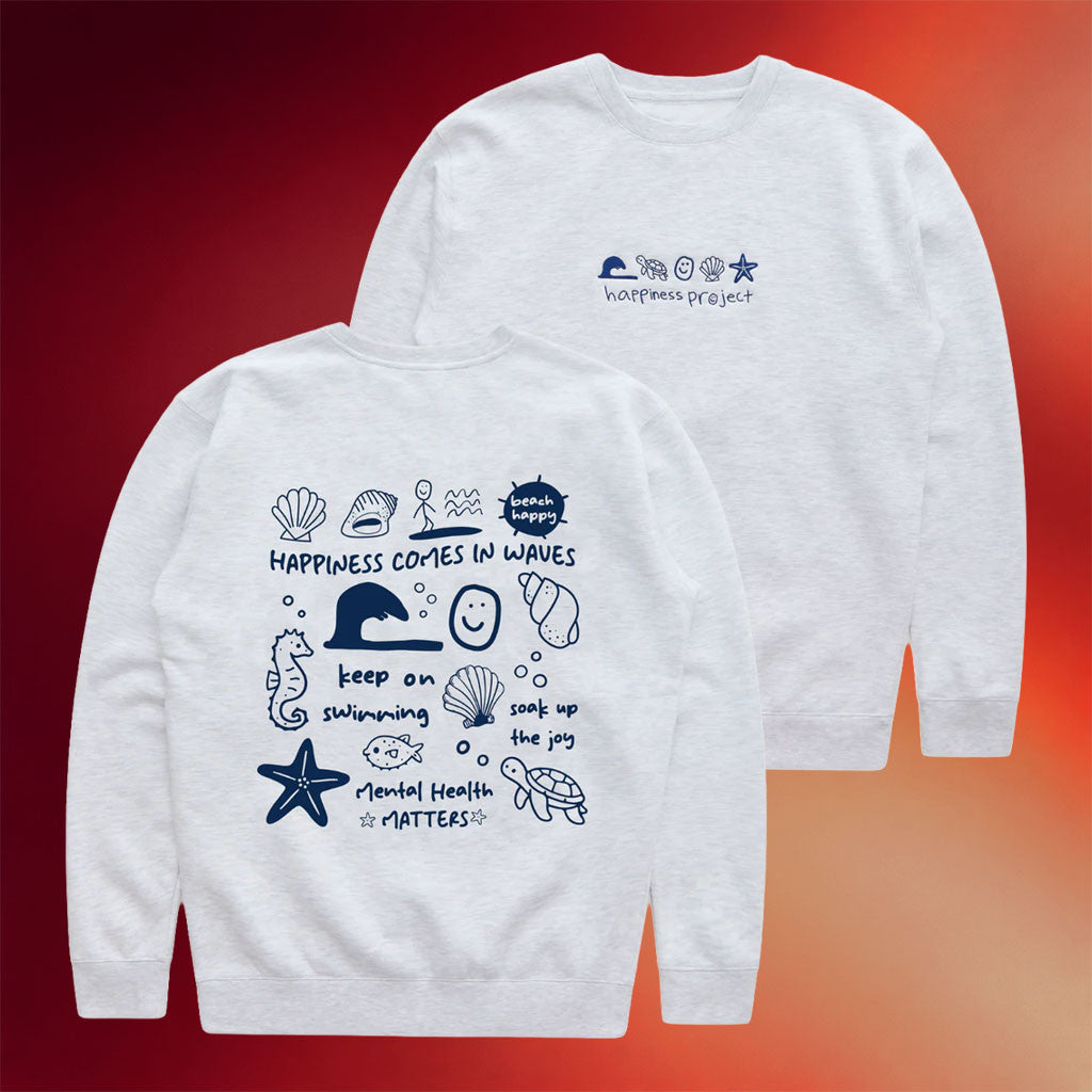Happiness Project Merch 2026 Ride The Waves Crewneck Mental Health Matters Sweatshirt - Merchluma