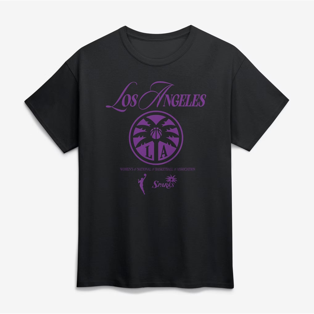 Los Angeles Sparks Merch 2026 Sparks Logo Athletic In Motion T-Shirt Black Basketball Fan Gear - Merchluma