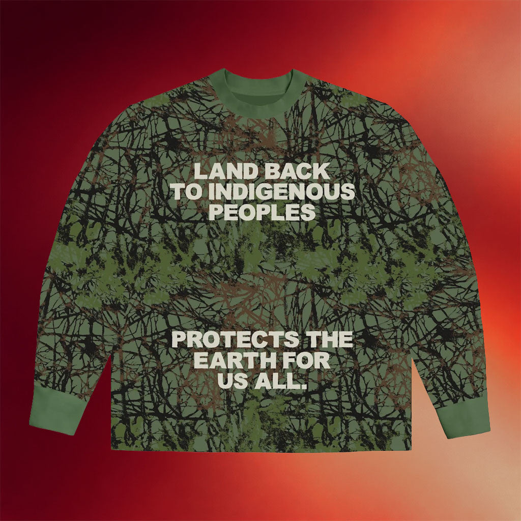Drew Afualo Merch 2026 Land Back Long Sleeve Shirt Camo Protects The Earth For Us All Merch - Merchluma