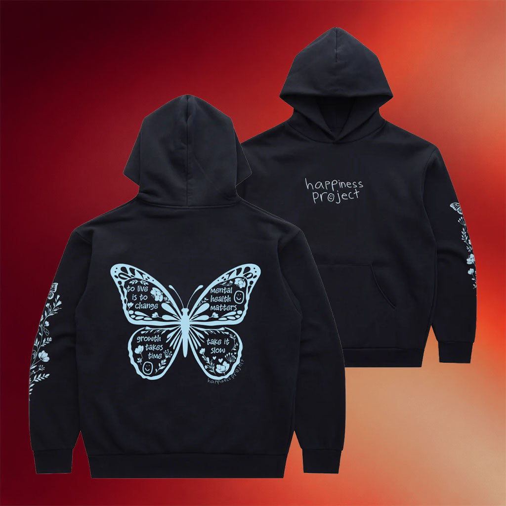 Happiness Project Merch 2026 Butterfly Hoodie Mental Health Awareness Clothing Gift For BFF - Merchluma