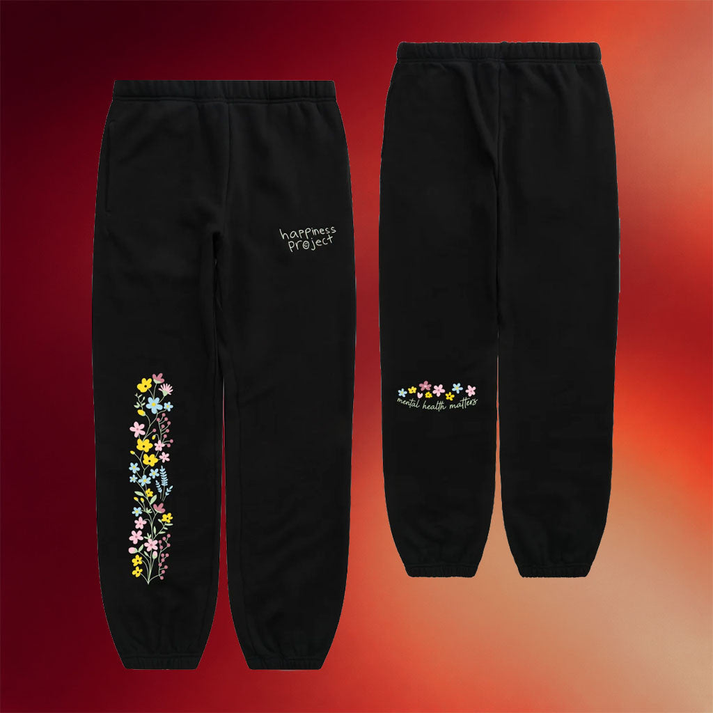 Happiness Project Merch 2026 Wildflower Sweatpants Mental Health Matters Apparel Black - Merchluma