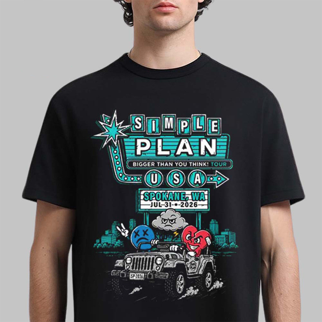Simple Plan Spokane Washington 2026 Bigger Than You Think Tour T-Shirt Simple Plan Merch - Merchluma