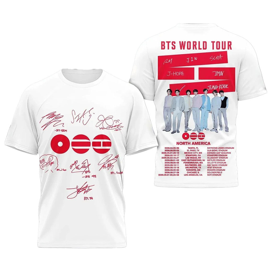 BTS North America Tour 2026 Member Autographs T-Shirt BTS World Tour Merch Arirang Kpop Gear - Merchluma
