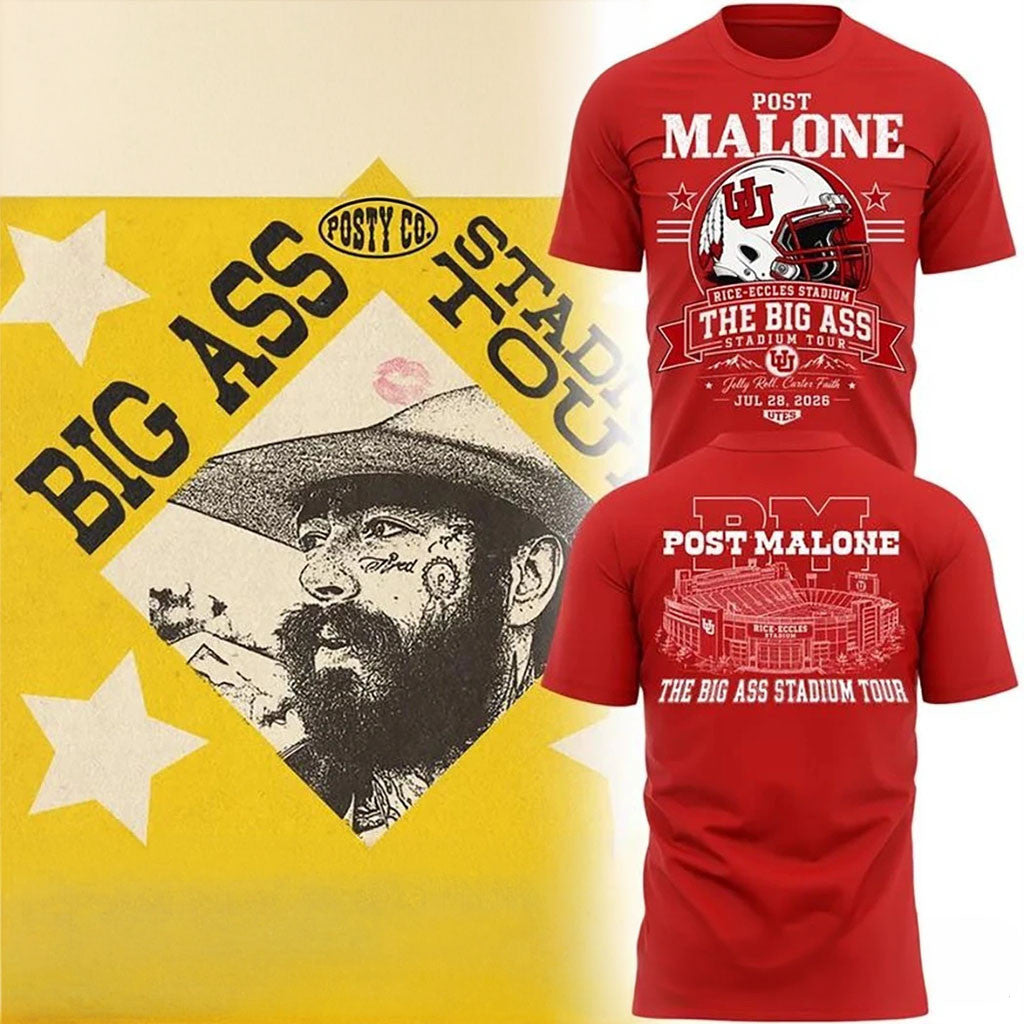Post Malone X Utah Utes Rice Eccles Stadium The Big Ass Stadium Tour 2026 T-Shirt Fan Merch - Merchluma