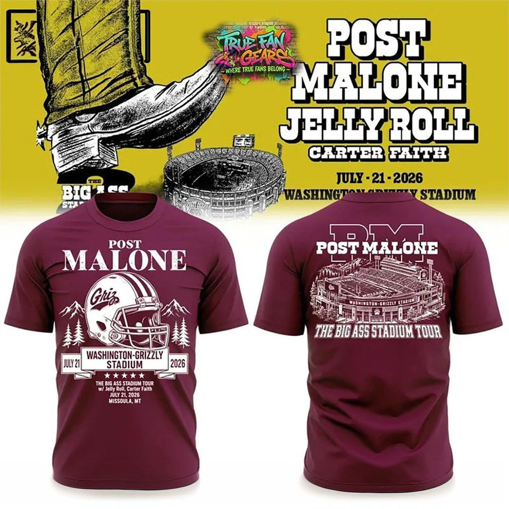Post Malone X Montana Grizzlies The Big Ass Stadium Tour 2026 Shirt Post Malone Concert Merch - Merchluma