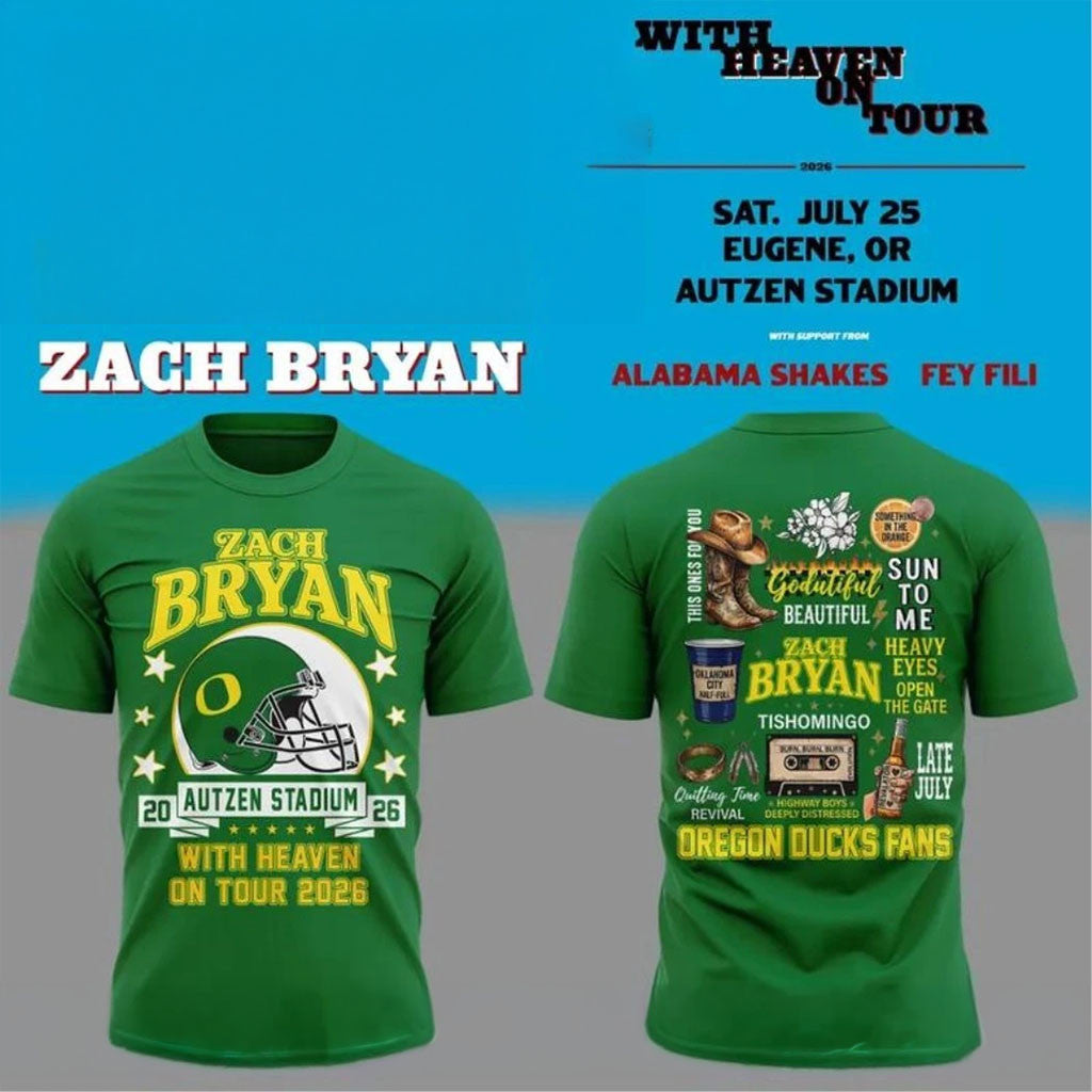 Zach Bryan X Oregon Ducks Merch With Heaven On Tour In Autzen Stadium Signature Shirt Gifts - Merchluma
