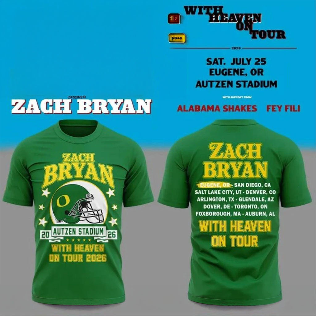 Zach Bryan X Oregon Ducks Merch With Heaven On Tour In Autzen Stadium T-Shirt ZB Concert Merch - Merchluma