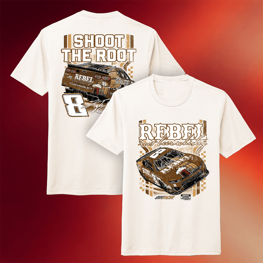 RCR Racing Merch Kyle Busch 2026 Rebel Root Beer Whiskey Car 2-Spot T-Shirt Gifts For Him - Merchluma