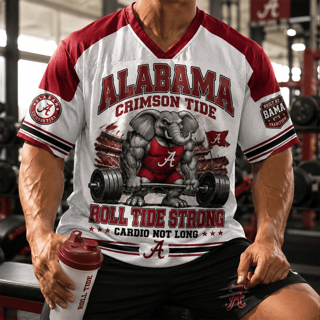 Alabama Crimson Tide Merch 2026 Roll Tide Strong Cardio Not Long V-Neck Jersey Workout Gifts - Merchluma