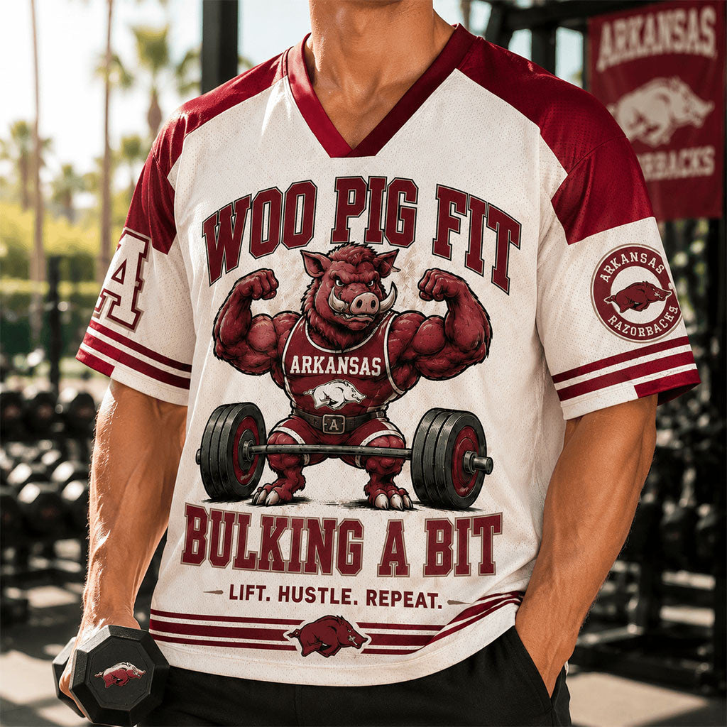 Arkansas Razorback Merch 2026 Woo Pit Fit Bulking A Bit V-Neck Jersey Gymmer Gifts Ideas - Merchluma