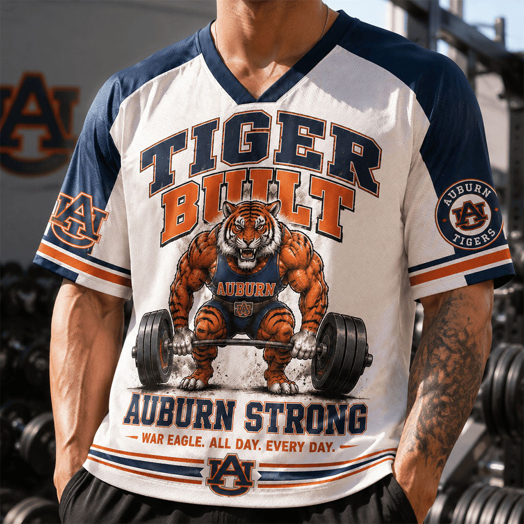 Auburn Tigers Merch 2026 Tiger Built V-Neck Jersey Auburn Strong Shirt Present For Brothers - Merchluma