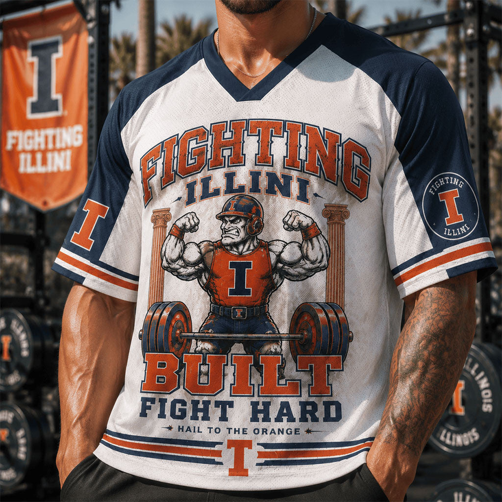 Illinois Fighting Illini Merch 2026 Fighting Illini Built Fight Hard V-Neck Jersey Gym Gifts - Merchluma