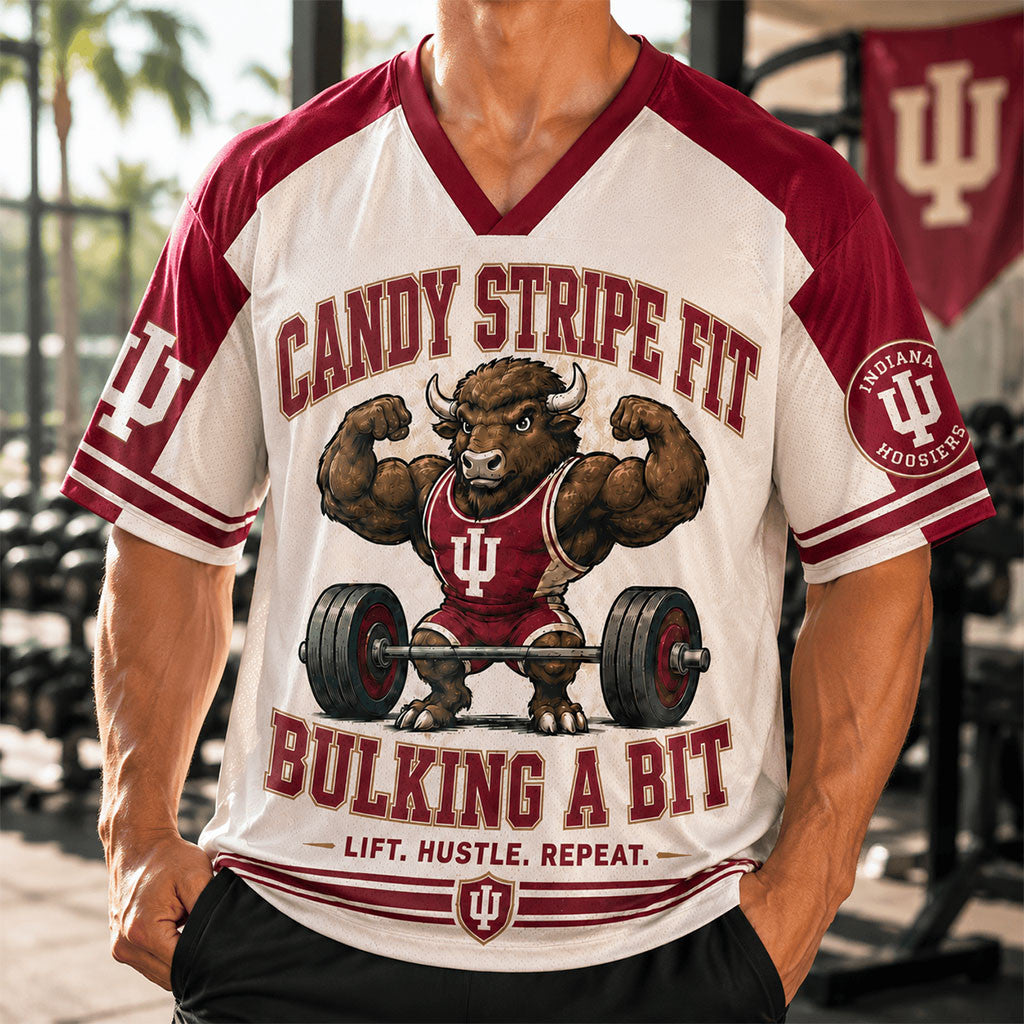Indiana Hoosiers Merch 2026 Candy Stripe Fit Bulking A Bit V-Neck Jersey Gym Gifts For Men - Merchluma