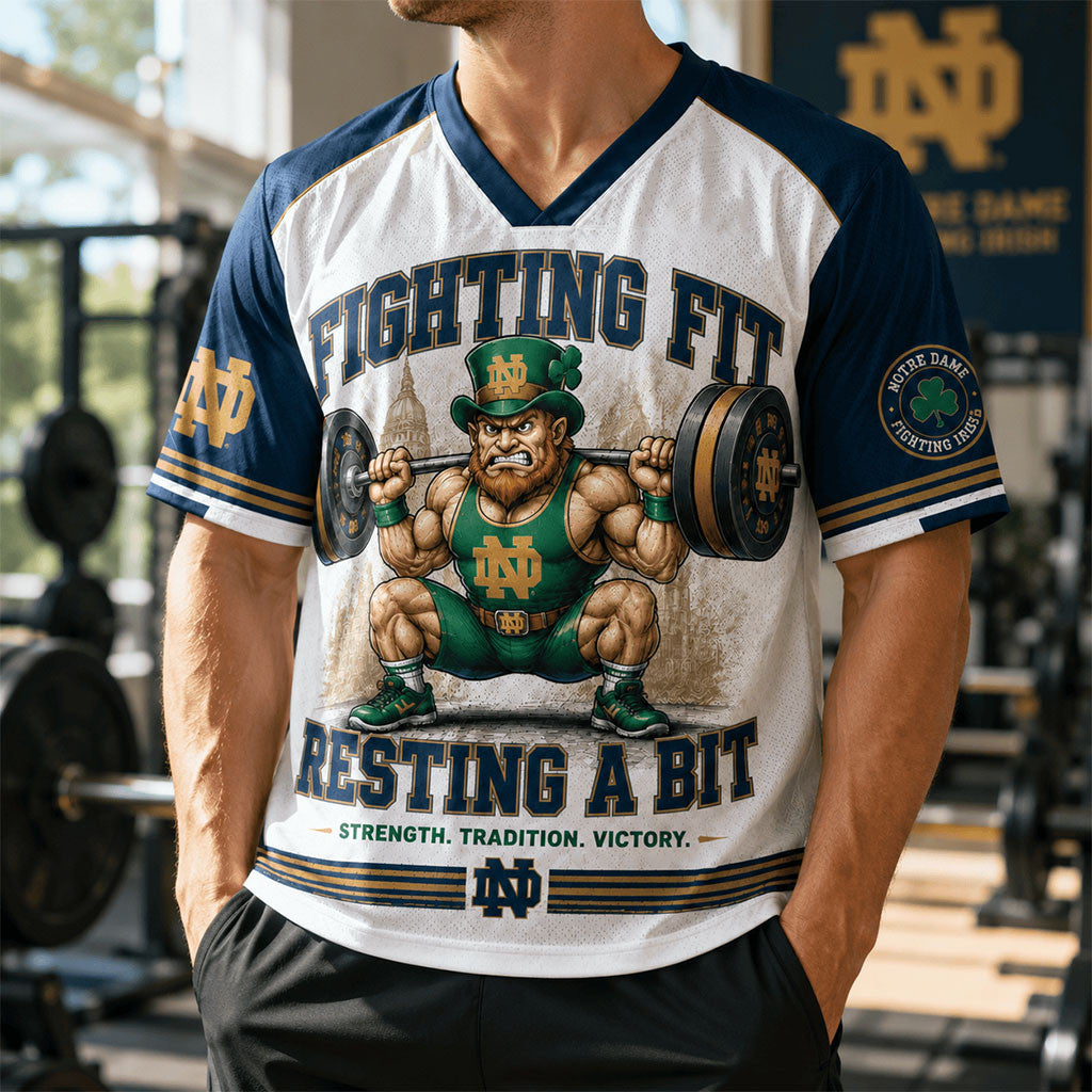 Notre Dame Fighting Irish Merch 2026 Fighting Fit Resting A Bit V-Neck Jersey Best Fitness Gift - Merchluma