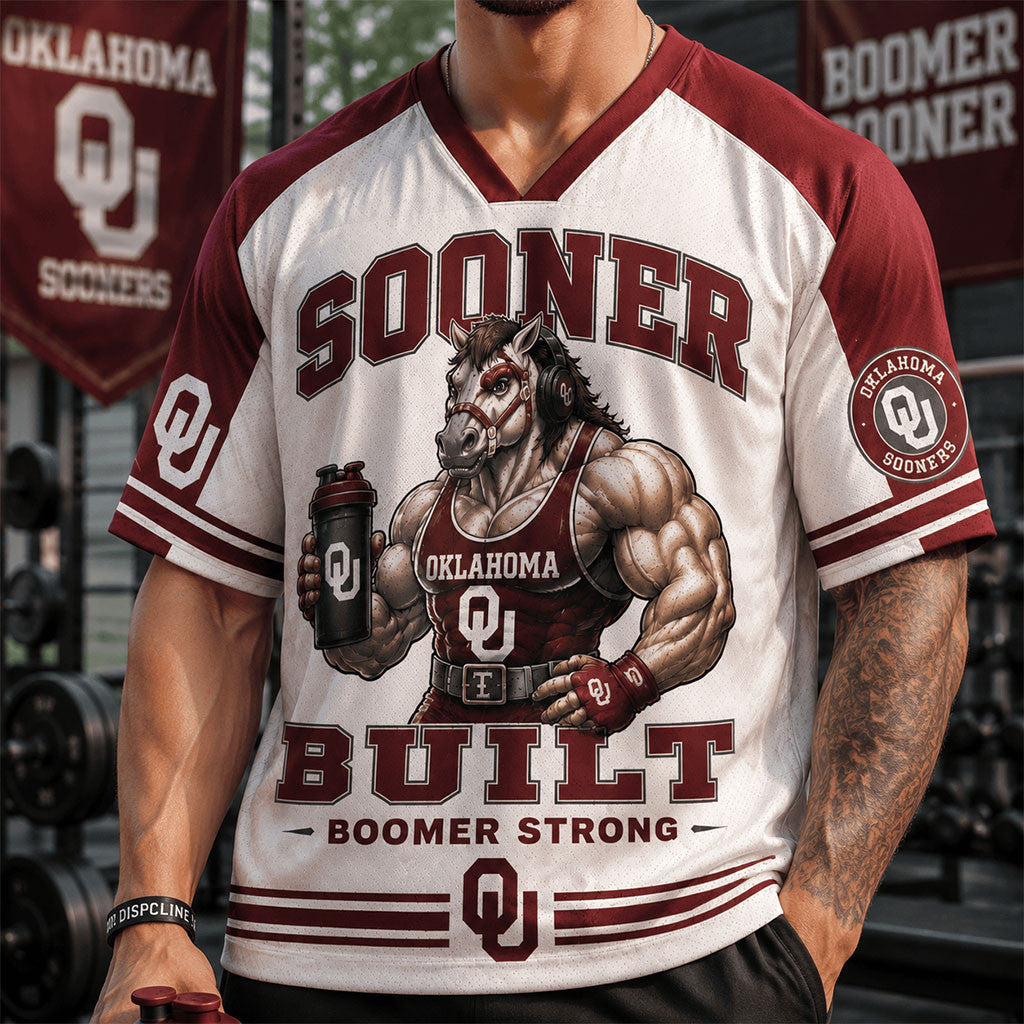 Oklahoma Sooners Merch 2026 Sooner Built Boomer Strong V-Neck Jersey Sports Fan Gift For Gym - Merchluma