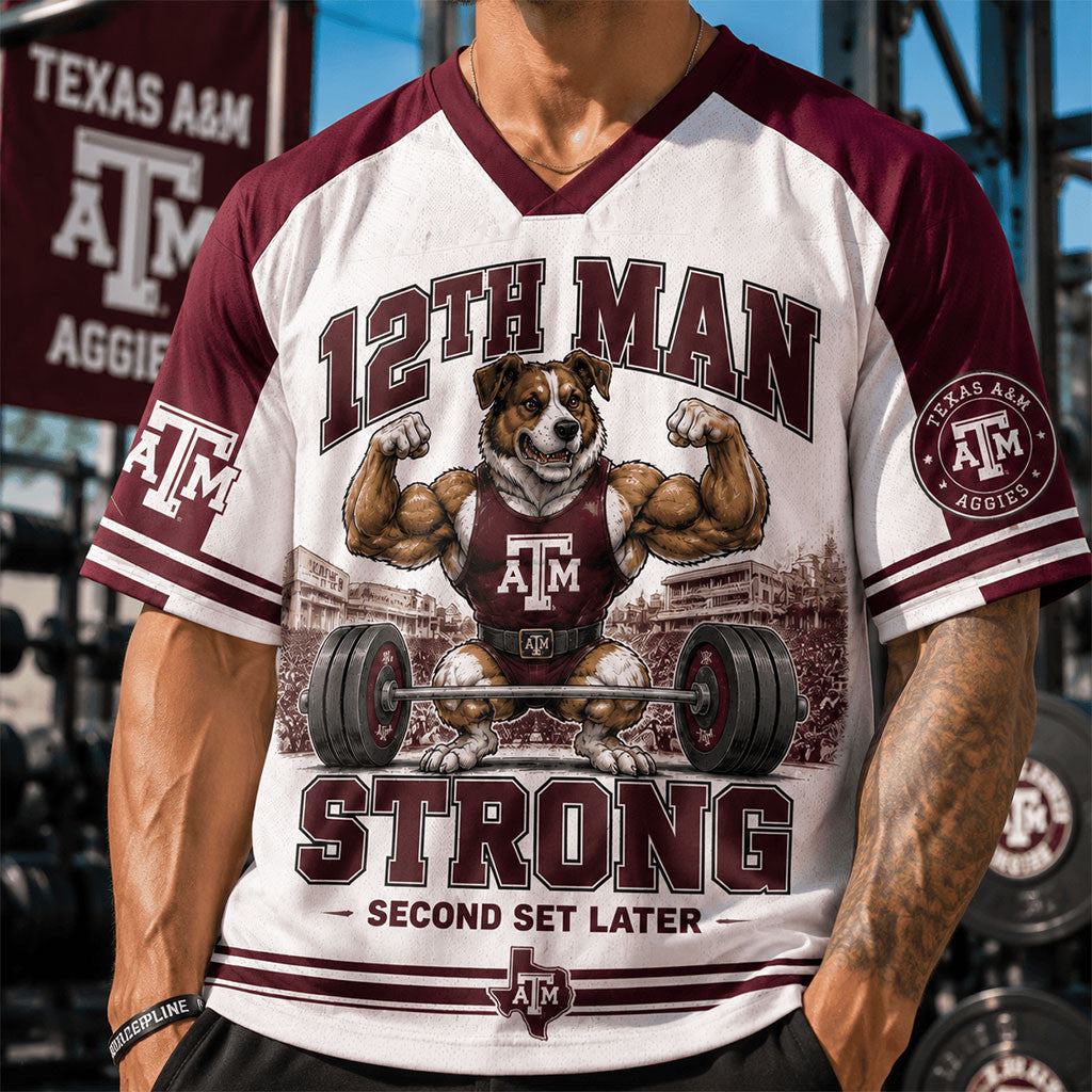 Texas A And M Aggies Merch 2026 12th Man Strong Second Set Later V-Neck Jersey Sport Fan Gifts - Merchluma