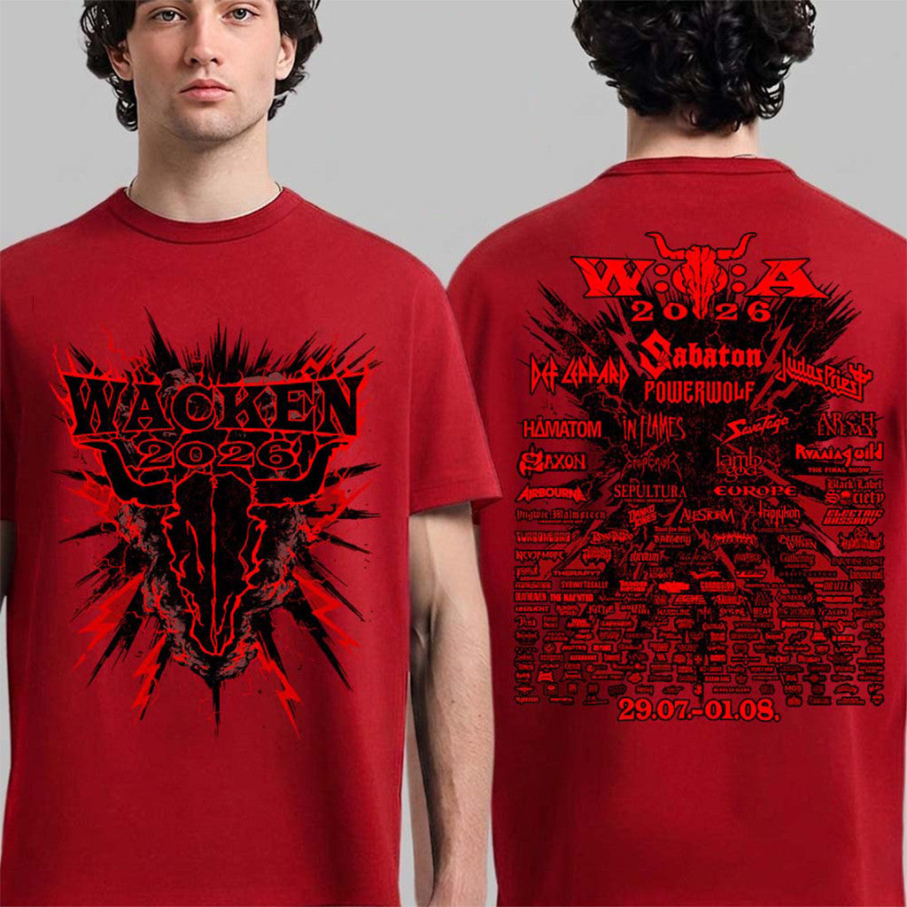 Wacken Open Air Merch 2026 Festival The Anniversary Merch Thunderclouds Red T-Shirt Fan Gifts - Merchluma