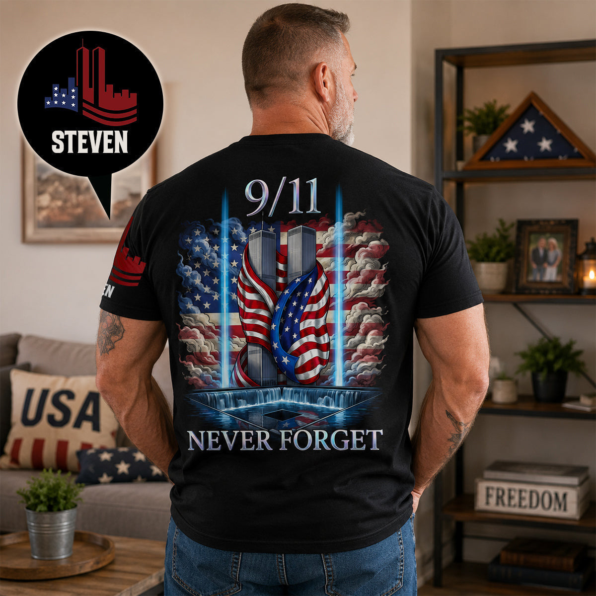 Personalized Never Forget 911 Shirt Patriotic Memorial Shirt Gifts For Father - Merchluma