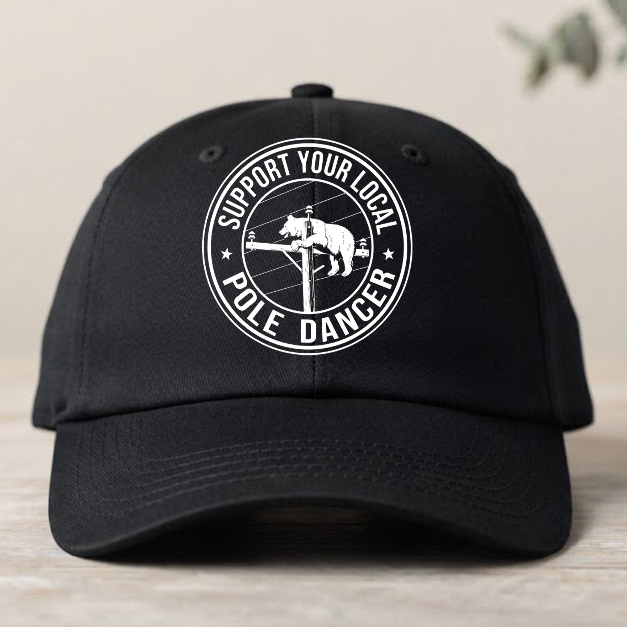 Bear Support Your Local Pole Dancer Hat Black Lineman Cap Funny Gifts For Him - Merchluma