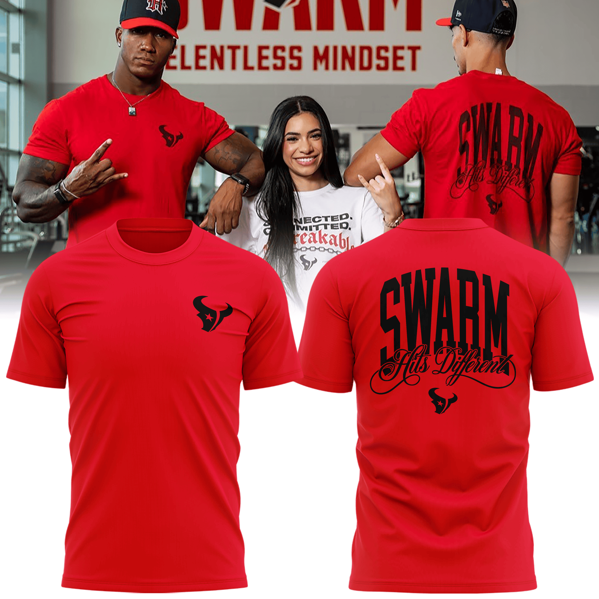 Houston Texans SWARM Red Shirt Texans Merch Gifts For Football Fan - Merchluma