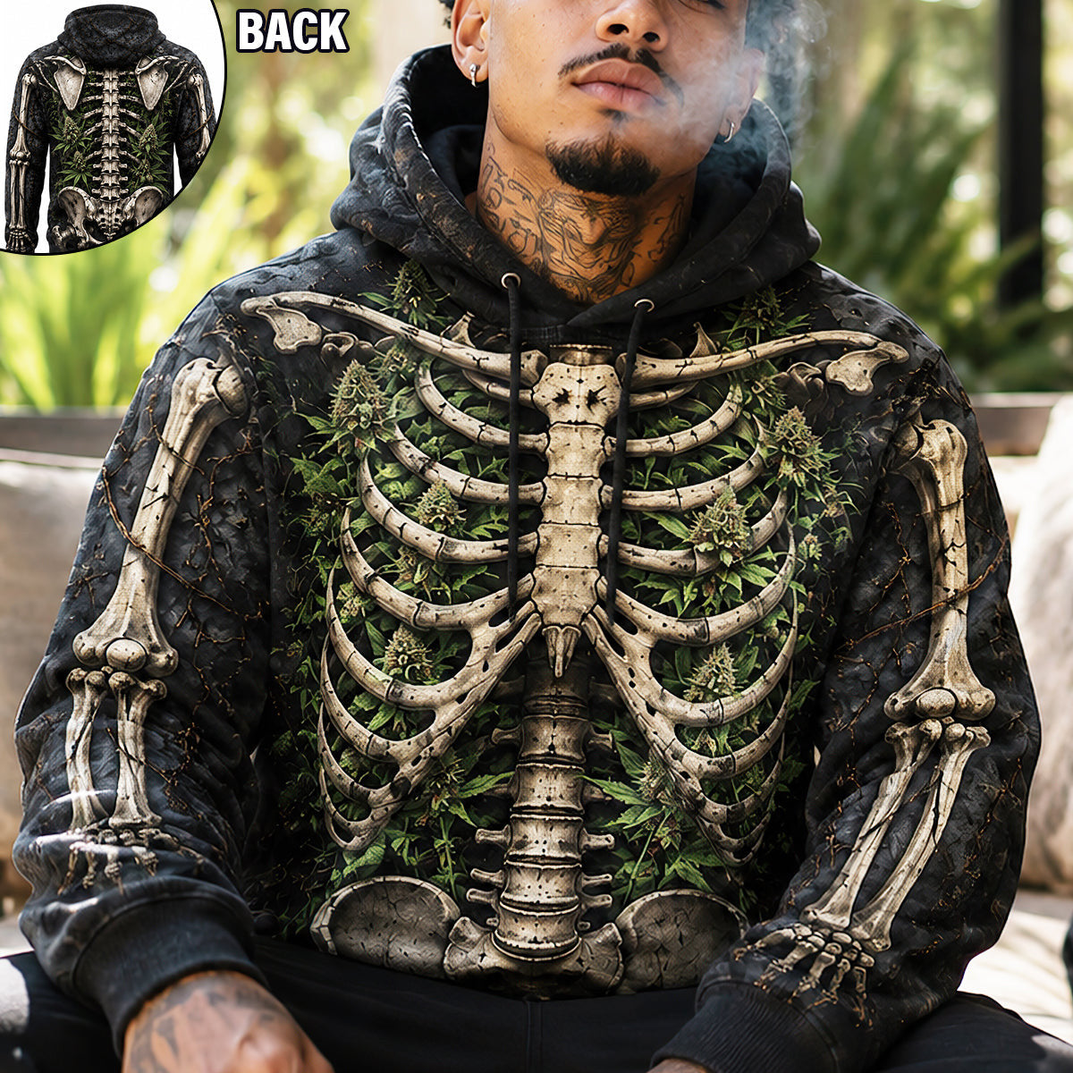 Dark Gothic Skeleton Hoodie Black Horror Apparel Gifts For Bud Lovers - Merchluma