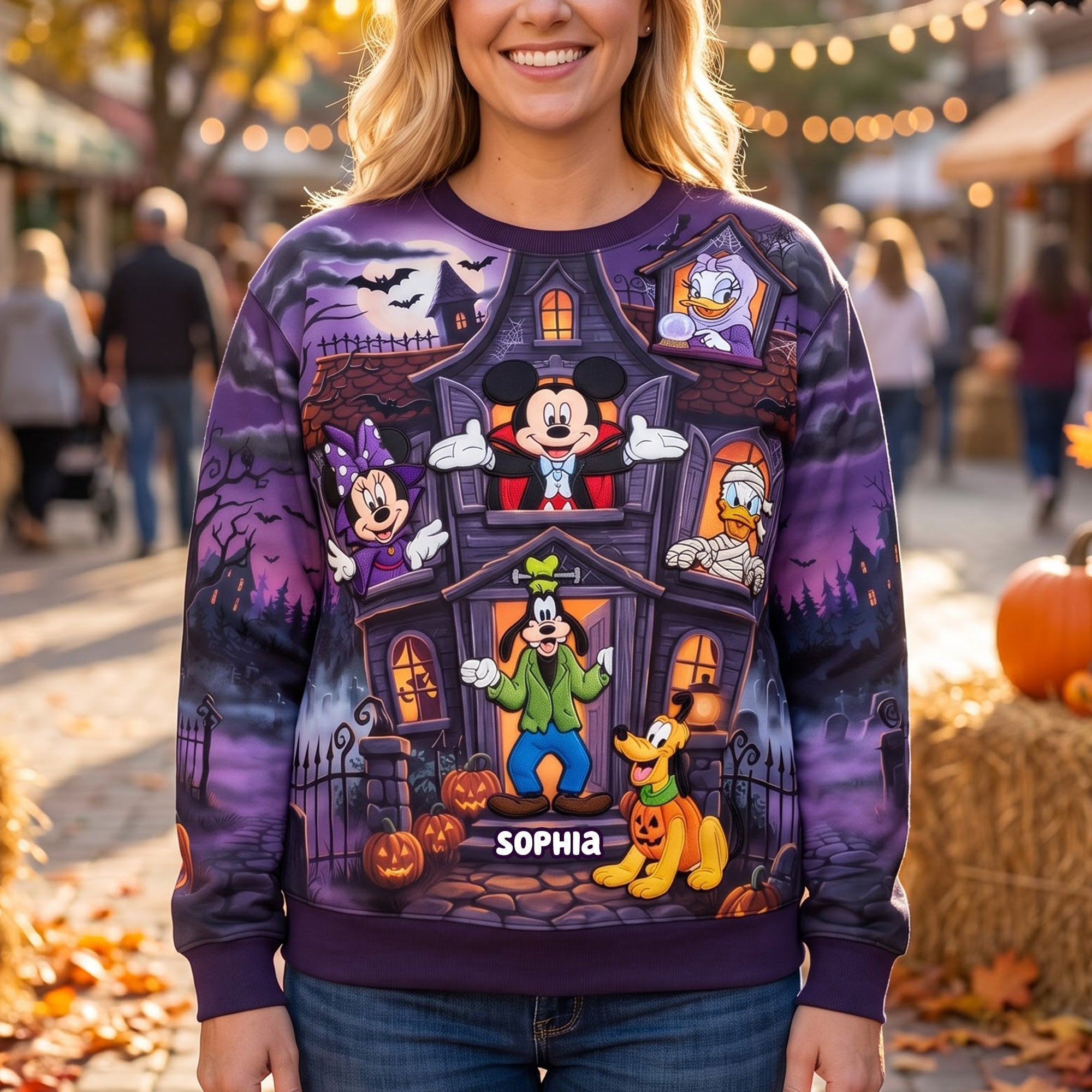 Personalized Mickey Halloween Sweatshirt Spooky Childhood Haunted House Crewneck Halloween Gift - Merchluma