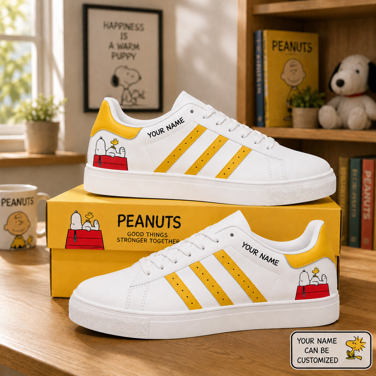 Personalized Peanuts Good Things Stronger Together Shoes Cute Snoopy Sneakers BFF Gifts - Merchluma
