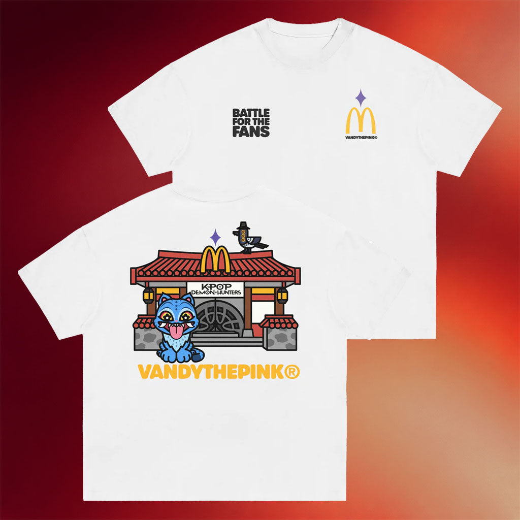 KPop Demon Hunters X McDonald's X VANDYTHEPINK Merch 2026 Battle For The Fans T-Shirt White - Merchluma